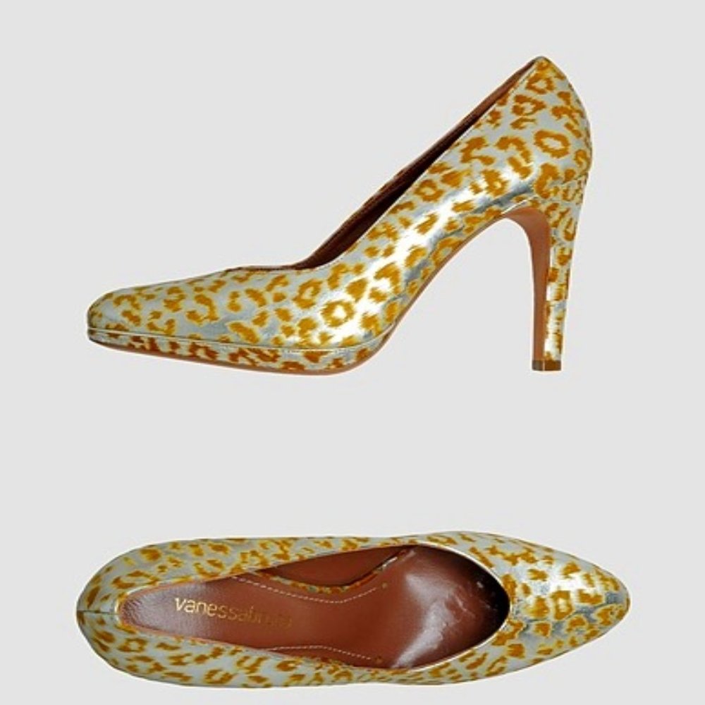 NIB $398 Vanessa Bruno metallic leather animal‎ print pumps. IT 41 US 10